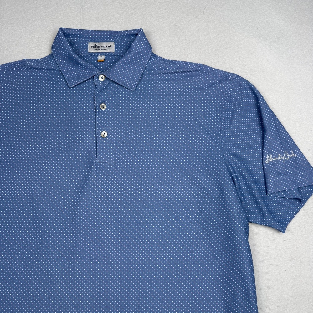 Peter Millar Polo Shirt Mens Medium Blue Shady Oaks Summer Comfort Golf Stretch